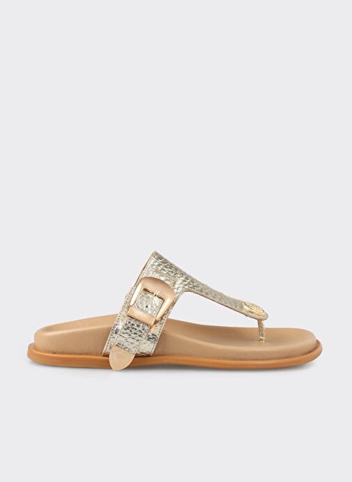 Gold Deri Kadın Parmak Arası Terlik - Görsel 2