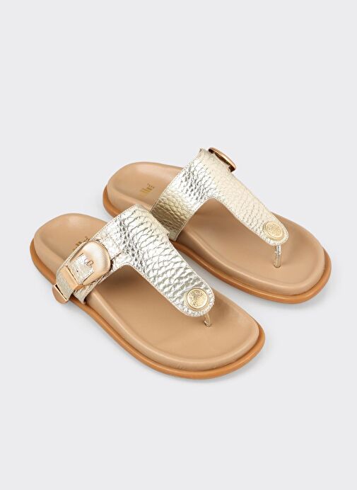 Gold Deri Kadın Parmak Arası Terlik - Görsel 3