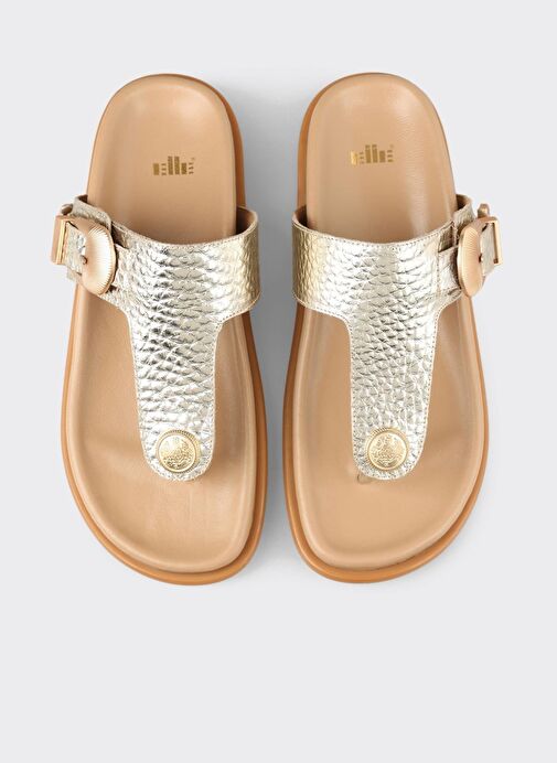 Gold Deri Kadın Parmak Arası Terlik - Görsel 5