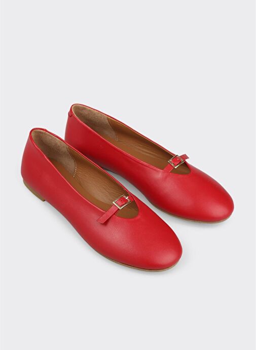 Kırmızı Deri Kadın Günlük Ayakkabı - Görsel 3