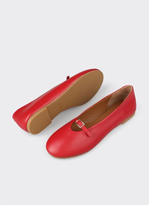 Kırmızı Deri Kadın Günlük Ayakkabı - Görsel 4