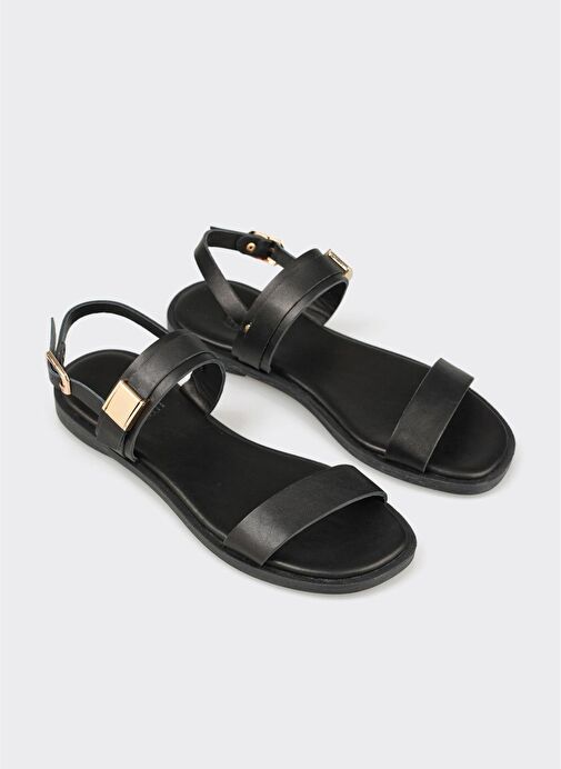 Siyah Deri Kadın Sandalet - Görsel 3