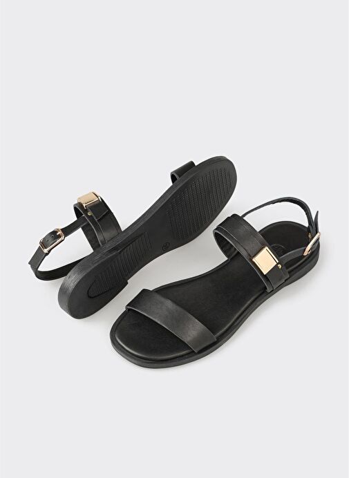 Siyah Deri Kadın Sandalet - Görsel 4