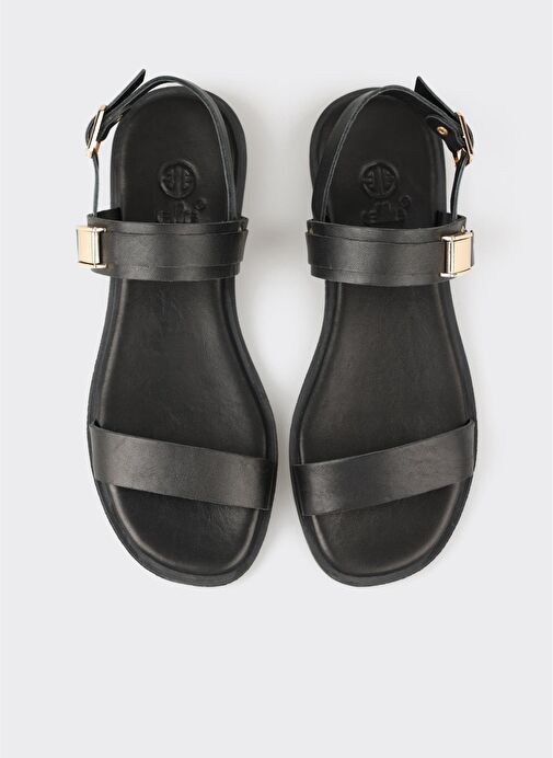 Siyah Deri Kadın Sandalet - Görsel 5