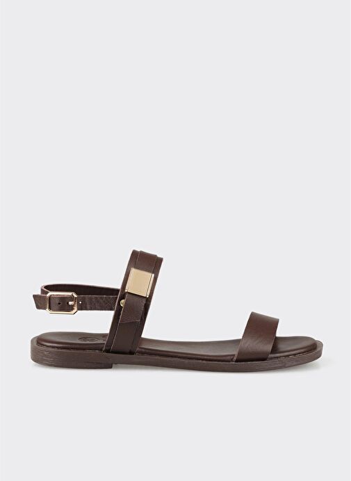 Kahve Deri Kadın Sandalet - Görsel 2