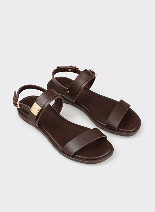 Kahve Deri Kadın Sandalet - Görsel 3