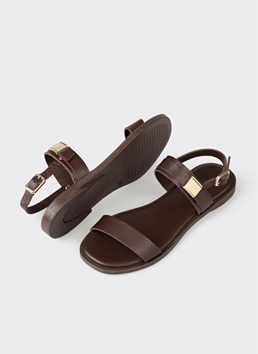 Kahve Deri Kadın Sandalet - Görsel 4