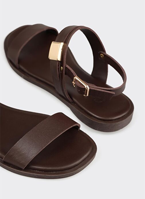 Kahve Deri Kadın Sandalet - Görsel 6