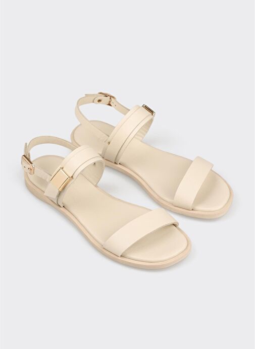 Ekru Deri Kadın Sandalet - Görsel 3