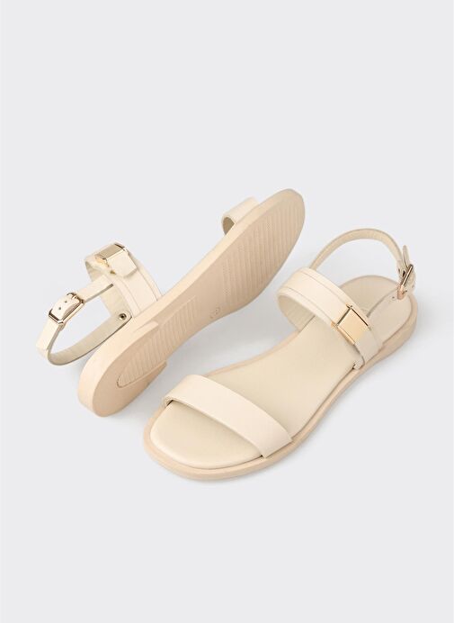 Ekru Deri Kadın Sandalet - Görsel 4