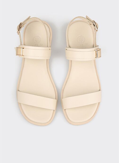 Ekru Deri Kadın Sandalet - Görsel 5