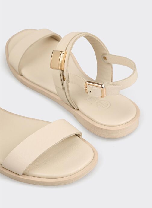 Ekru Deri Kadın Sandalet - Görsel 6