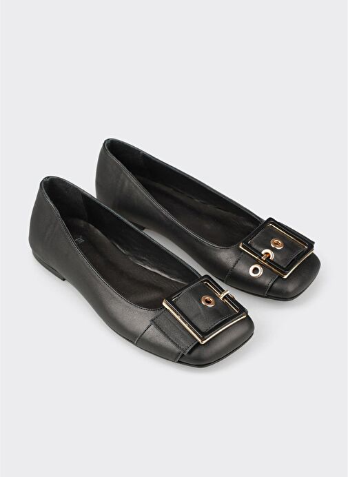 Siyah Deri Kadın Günlük Ayakkabı - Görsel 3