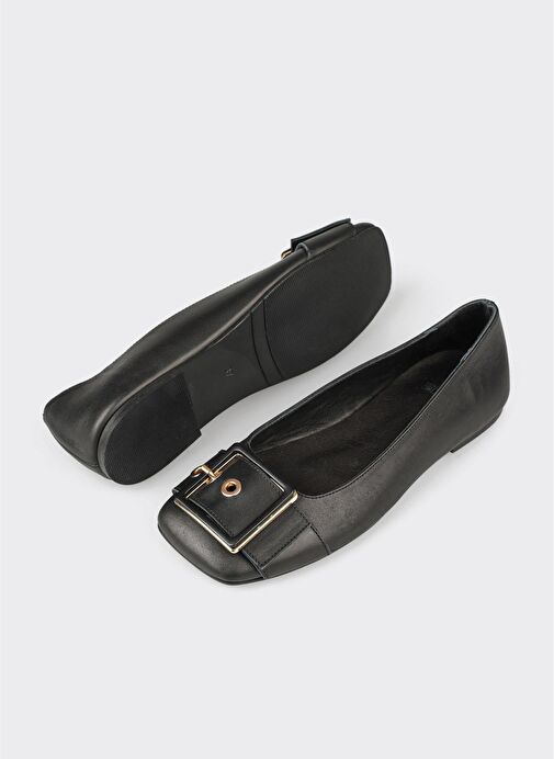 Siyah Deri Kadın Günlük Ayakkabı - Görsel 4