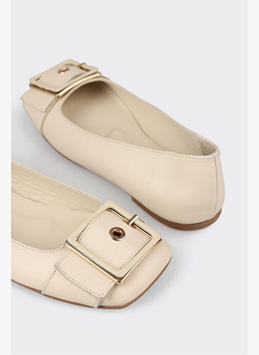 Ekru Deri Kadın Günlük Ayakkabı - Görsel 11