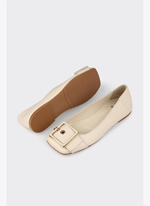 Ekru Deri Kadın Günlük Ayakkabı - Görsel 7