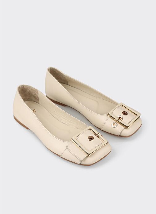 Ekru Deri Kadın Günlük Ayakkabı - Görsel 2