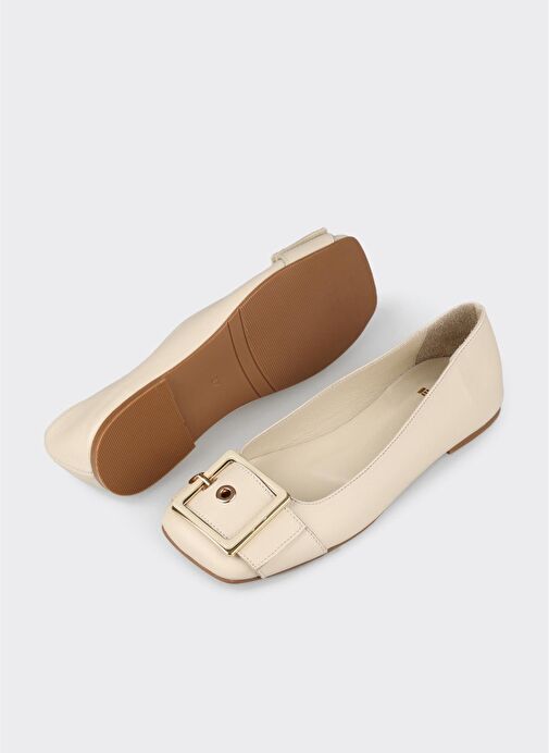 Ekru Deri Kadın Günlük Ayakkabı - Görsel 6