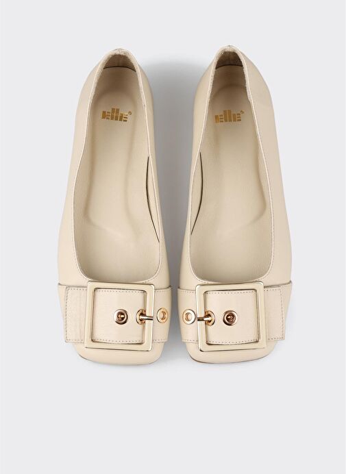 Ekru Deri Kadın Günlük Ayakkabı - Görsel 9