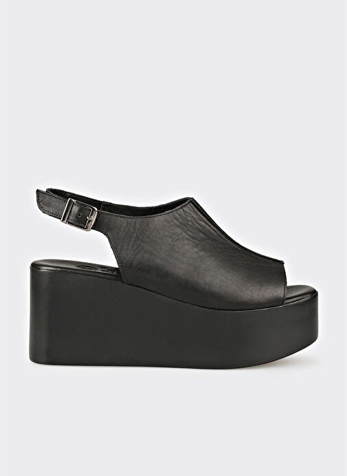 Siyah Deri Kadın Sandalet - Görsel 2