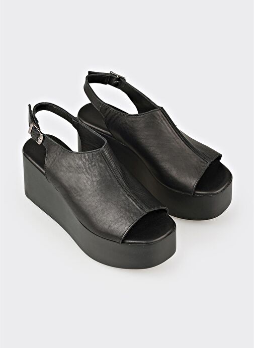 Siyah Deri Kadın Sandalet - Görsel 3