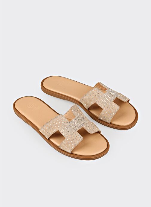 Naturel Deri Kadın Düz Terlik - Görsel 4