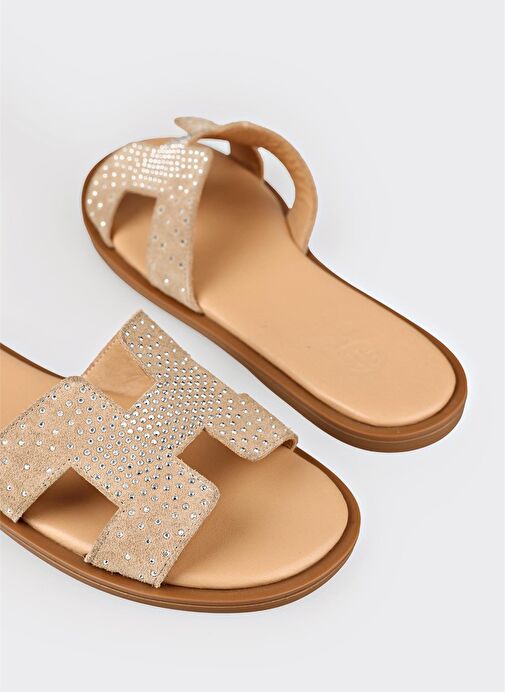 Naturel Deri Kadın Düz Terlik - Görsel 10