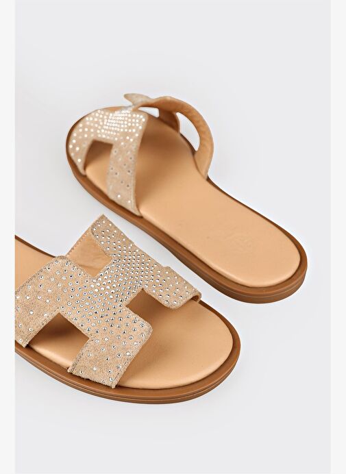 Naturel Deri Kadın Düz Terlik - Görsel 11