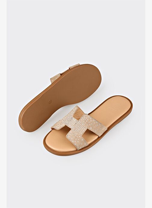 Naturel Deri Kadın Düz Terlik - Görsel 6