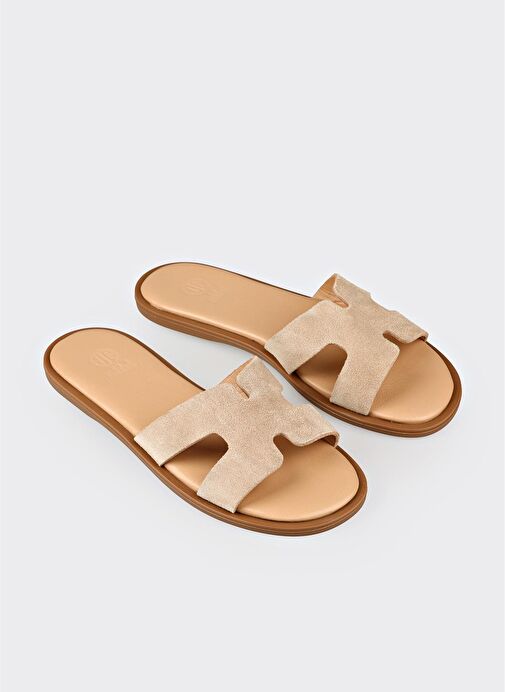 Naturel Deri Kadın Düz Terlik - Görsel 3