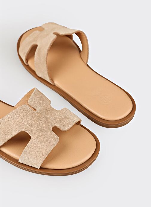 Naturel Deri Kadın Düz Terlik - Görsel 6