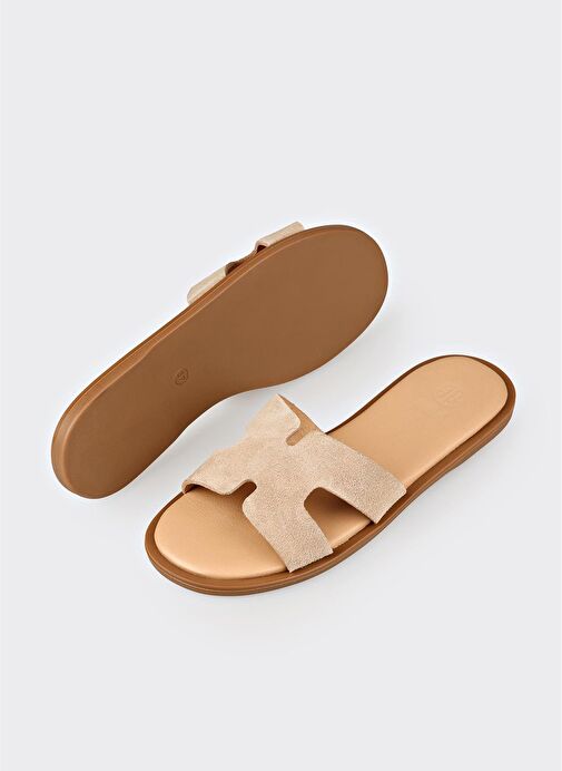 Naturel Deri Kadın Düz Terlik - Görsel 4