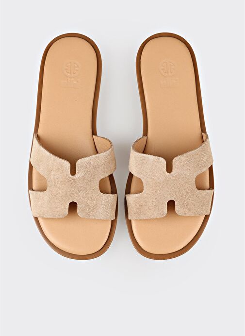 Naturel Deri Kadın Düz Terlik - Görsel 5