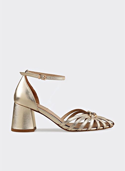 Gold Deri Kadın Topuklu Ayakkabı - Görsel 2