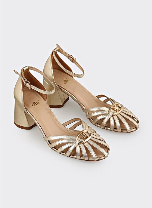 Gold Deri Kadın Topuklu Ayakkabı - Görsel 3