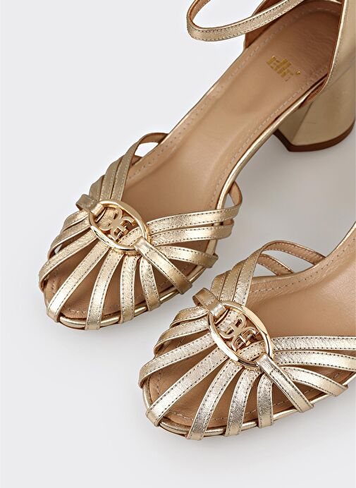 Gold Deri Kadın Topuklu Ayakkabı - Görsel 5