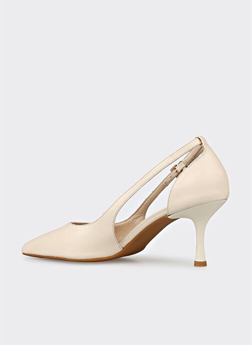 Ekru Deri Kadın Topuklu Ayakkabı - Görsel 4