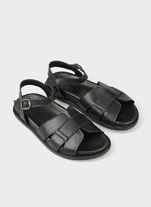 Siyah Deri Kadın Sandalet - Görsel 3