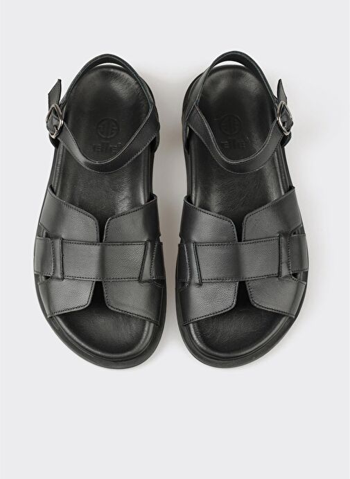 Siyah Deri Kadın Sandalet - Görsel 5