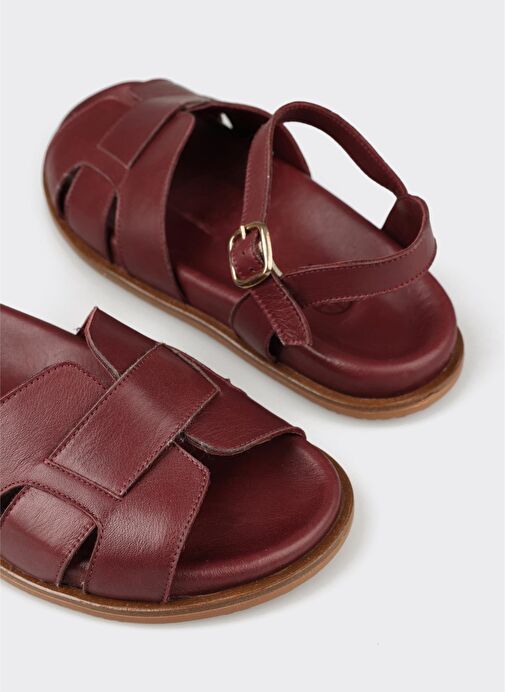 Bordo Deri Kadın Sandalet - Görsel 11