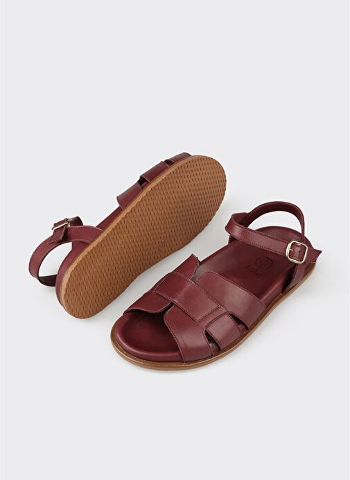 Bordo Deri Kadın Sandalet - Görsel 9
