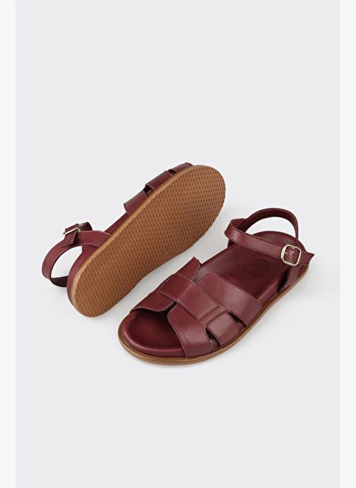 Bordo Deri Kadın Sandalet - Görsel 7