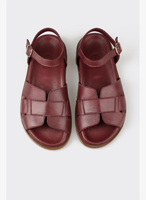 Bordo Deri Kadın Sandalet - Görsel 8
