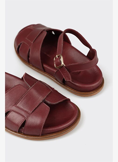 Bordo Deri Kadın Sandalet - Görsel 10