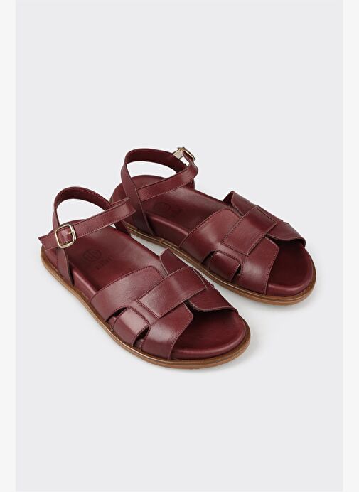 Bordo Deri Kadın Sandalet - Görsel 4