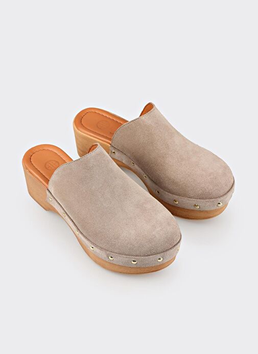 Bej Deri Kadın Terlik - Görsel 3