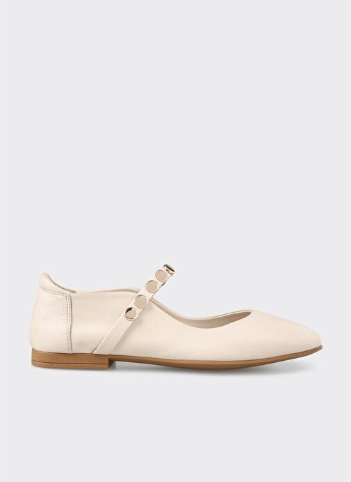 Bej Deri Kadın Günlük Ayakkabı - Görsel 2