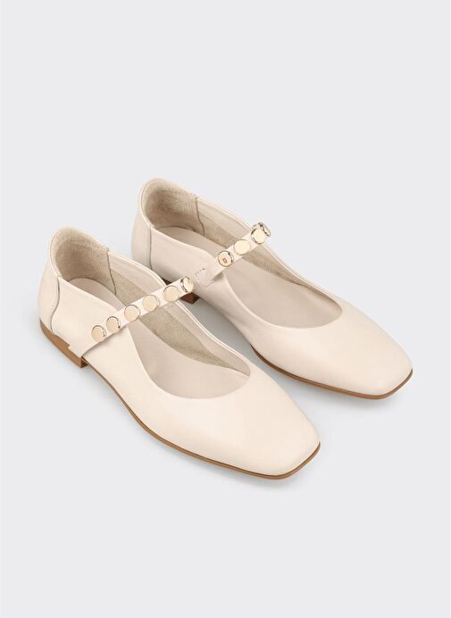 Bej Deri Kadın Günlük Ayakkabı - Görsel 3