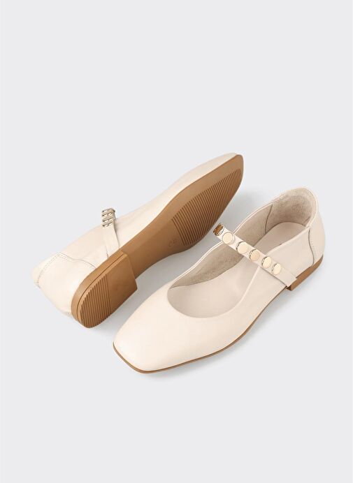 Bej Deri Kadın Günlük Ayakkabı - Görsel 4