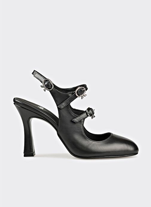 Siyah Deri Kadın Topuklu Ayakkabı - Görsel 2